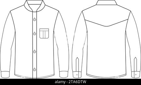 Homme manches longues pyjama chemise à croquis plat illustration templet dessin vectoriel maquette design Illustration de Vecteur