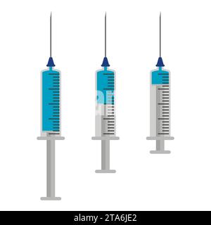 Ensemble d'icônes de seringue médicale isolé sur fond blanc. Les seringues sont remplies d'une solution de vaccin. Vecteur Illustration de Vecteur