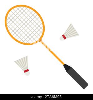 Raquette de badminton et volants blancs sur fond blanc. Équipements pour le sport de jeu de badminton. Vecteur Illustration de Vecteur
