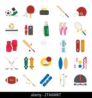 Icônes décoratives d'équipement de sport ensemble avec des balles de jeu raquettes et accessoires isolés. Vecteur Illustration de Vecteur