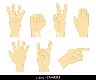Divers gestes de mains humaines fixés isolés sur un fond blanc. Illustration vectorielle Illustration de Vecteur