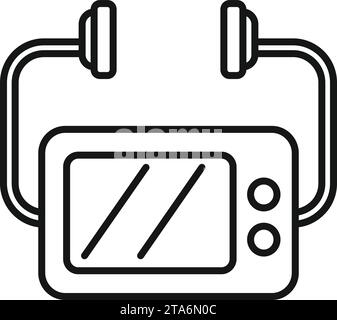Vecteur de contour de l'icône du défibrillateur à air. Cœur AED. Cardiologie Illustration de Vecteur