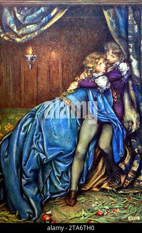 Guinevere : a Madness of Farewells. Illustration couleur, c1911, de l’artiste Eleanor Fortescue Brickdale (1872-1945), située dans l’Angleterre du roi Arthur. Eleanor était une artiste qui a peint de nombreuses illustrations pour des livres souvent aux couleurs vives. Elle a étudié avec Herbert Bone à la Crystal Palace School of Art et plus tard à la Royal Academy School et plus tard a enseigné l'art à la Byam Shaw School of Art Banque D'Images