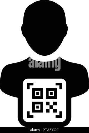Avatar d'icône d'identification numérique avec code qr pour l'identité biométrique dans le symbole de profil de personne d'utilisateur masculin de vecteur pour dans une illustration de pictogramme de glyphe Illustration de Vecteur