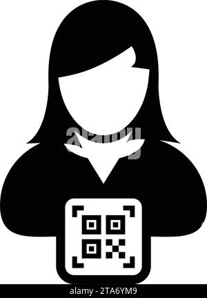 Avatar d'icône d'identification numérique avec code qr pour l'identité biométrique dans le symbole de profil de personne d'utilisateur masculin de vecteur pour dans une illustration de pictogramme de glyphe Illustration de Vecteur