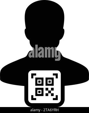 Avatar d'icône d'identification numérique avec code qr pour l'identité biométrique dans le symbole de profil de personne d'utilisateur masculin de vecteur pour dans une illustration de pictogramme de glyphe Illustration de Vecteur