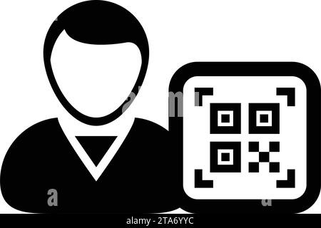 Avatar d'icône d'identification numérique avec code qr pour l'identité biométrique dans le symbole de profil de personne d'utilisateur masculin de vecteur pour dans une illustration de pictogramme de glyphe Illustration de Vecteur