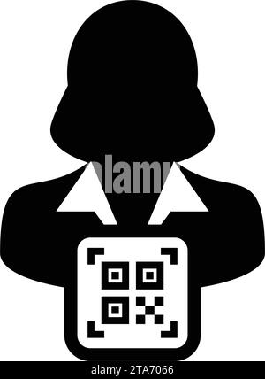 Avatar d'icône d'identification numérique avec code qr pour l'identité biométrique dans le symbole de profil de personne d'utilisateur masculin de vecteur pour dans une illustration de pictogramme de glyphe Illustration de Vecteur