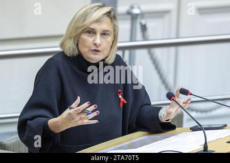 Bruxelles, Belgique. 29 novembre 2023. Hilde Crevits, ministre flamande du bien-être social, photographiée lors d'une session plénière du Parlement flamand à Bruxelles, mercredi 29 novembre 2023. BELGA PHOTO NICOLAS MAETERLINCK crédit : Belga News Agency/Alamy Live News Banque D'Images