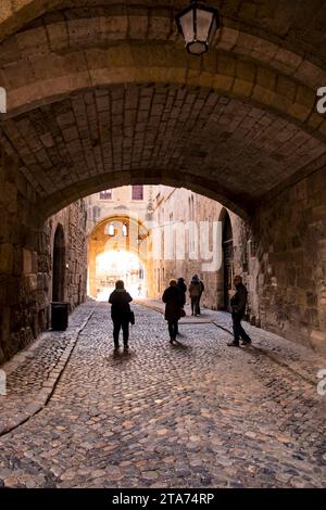 le centre-ville de Narbonne, le canal de la Robine, la cathédrale et le passage de l’ancre, le marché local - le passage de l’ancre Banque D'Images