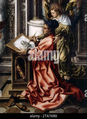 St Luc dessinant la Vierge (détail) 1520-22 par Jan Gossart Banque D'Images