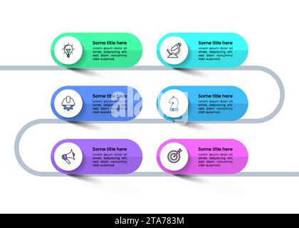 Modèle infographique avec 6 options ou étapes. Ligne avec bannières. Peut être utilisé pour la mise en page de flux de travail, diagramme, webdesign. Illustration vectorielle Illustration de Vecteur