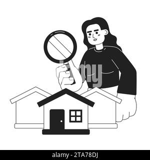 Recherche de maisons de banlieue à vendre concept d'illustration 2D noir et blanc Illustration de Vecteur