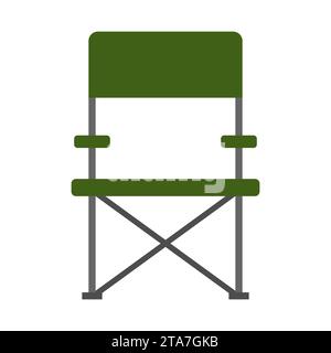 Icône de camping de chaise de pêche pliante verte dans un style plat isolé sur fond blanc. Illustration vectorielle Illustration de Vecteur