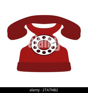 Icône de téléphone rouge rétro isolé sur fond blanc, téléphone rotatif vintage. Illustration vectorielle Illustration de Vecteur