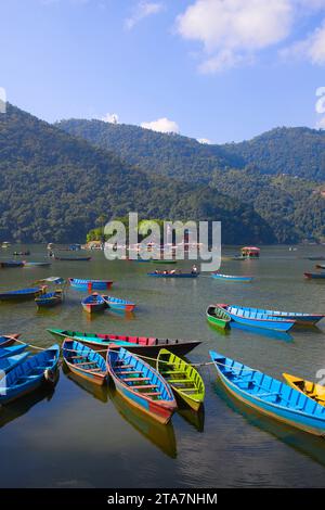 Népal, Pokhara, Phewa Tal, Phewa Lake, bateaux, Banque D'Images