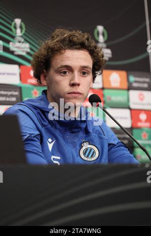 Istanbul, Turquie. 29 novembre 2023. Maxime de Cuyper du Club photographié lors d'une conférence de presse de l'équipe belge de football Club Brugge KV, mercredi 29 novembre 2023 à Istanbul, Turquie. L'équipe se prépare pour le match de demain contre le turc Besiktas, le jour 5 de la phase de groupes de la compétition UEFA Conference League, dans le groupe D. Belga PHOTO BRUNO FAHY Credit : Belga News Agency/Alamy Live News Banque D'Images