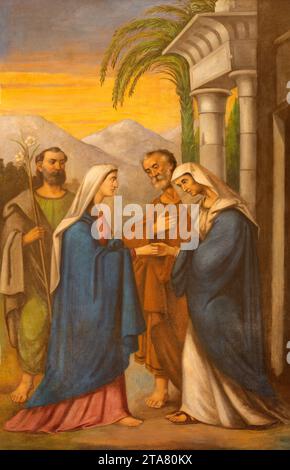 TRÉVISE, ITALIE - 5 NOVEMBRE 2023 : la peinture de la Visitation dans l'église Chiesa di San Gaetano par un artiste inconnu de 20. cent. Banque D'Images