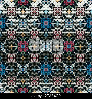 Motif vectoriel de broderie d'art populaire géorgien traditionnel Illustration de Vecteur
