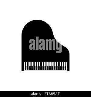 Icône de piano à queue noir classique avec clavier ouvert isolé sur fond blanc. Vue de dessus de l'instrument de musique artistique art divertissement passe-temps. Illustration de Vecteur