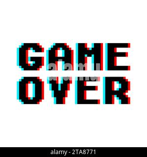 Game over dans le rétro pixel art design glitch et style de bruit isolé sur fond blanc. Concept de niveau final dans le jeu virtuel Illustration de Vecteur