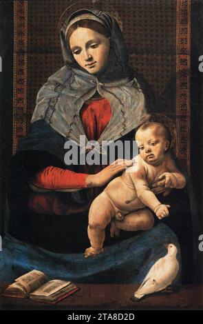 Vierge et enfant avec une colombe c. 1490 par Piero Di Cosimo Banque D'Images