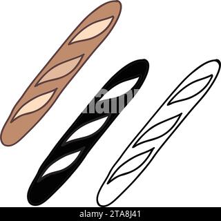 Icône baguette de pain, illustration vectorielle dans le style doodle. Elément isolé de boulangerie tiré à la main. Pour le menu du café ou l'étiquette d'emballage. Illustration de Vecteur