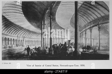 Vue de l'intérieur de la gare centrale, Newcastle-upon-Tyne, 1850. Banque D'Images