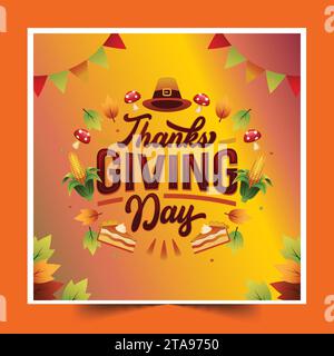 illustration vectorielle de conception de célébration de thanksgiving de texte dégradé Illustration de Vecteur