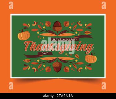 texte de thanksgiving plat avec illustration vectorielle de conception de citrouilles de glands Illustration de Vecteur