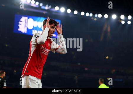 Emirates Stadium, Londres, Royaume-Uni. 29 novembre 2023. Ligue des Champions football, phase de groupes, Arsenal contre Lens ; Kai Havertz d'Arsenal célèbre après avoir marqué 1-0 à la 13e minute crédit : action plus Sports/Alamy Live News Banque D'Images