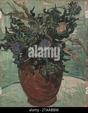 Vincent van Gogh - vase à fleurs avec des chardons. Banque D'Images