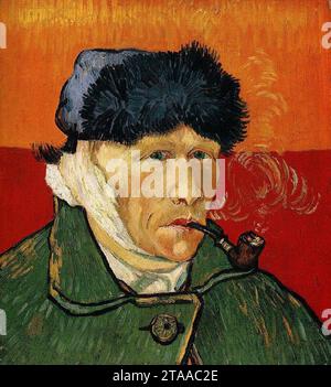 Vincent van Gogh - Autoportrait avec oreille bandée et pipe. Banque D'Images