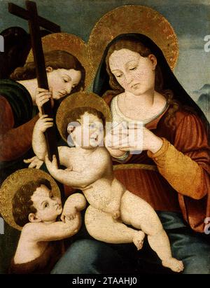 Virgen de la Leche con el Niño Jesús, San Juanito y un Ángel, del Círculo de Juan de Juanes Banque D'Images