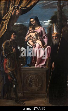 Vierge et enfant entre St Benoît et St Quentin-Sisto Badalocchio Banque D'Images