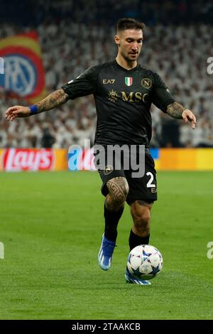 Madrid, Naples, Espagne. 29 novembre 2023. Matteo Politano de Naples lors du match de football du groupe C de l'UEFA Champions League entre le Real Madrid et le SSC Napoli à l'Estadio Santiago Bernabeu à Madrid, Espagne. 29 novembre 2023 (image de crédit : © Ciro de Luca/ZUMA Press Wire) USAGE ÉDITORIAL SEULEMENT! Non destiné à UN USAGE commercial ! Banque D'Images