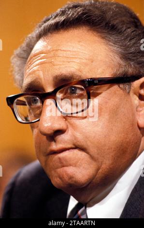 HENRY KISSINGER (né Heinz Alfred Kissinger ; 27 mai 1923 - 29 novembre 2023) était un diplomate américain, politologue, consultant géopolitique et homme politique qui a servi comme secrétaire d'État et conseiller à la sécurité nationale des États-Unis sous les administrations présidentielles de Richard Nixon et Gerald Ford. Pour ses actions de négociation d'un cessez-le-feu au Vietnam, Kissinger a reçu le prix Nobel de la paix 1973 dans des circonstances controversées. PHOTO PRISE LE : Washington, District of Columbia, USA : politicien américain HENRY A. KISSINGER, date et lieu inconnus. (Image de crédit : Arthur Grace/ZUMA Banque D'Images