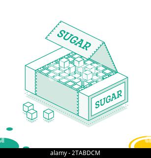 Cubes de sucre isométriques en boîte. Icône de contour isolée sur fond blanc. Illustration vectorielle. Illustration de Vecteur