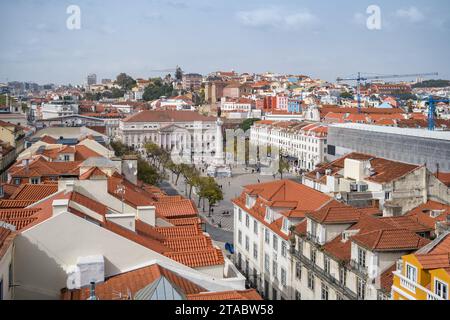 Place Rossio et monument Dom Pedro IV à Lisbonne, Portugal Banque D'Images
