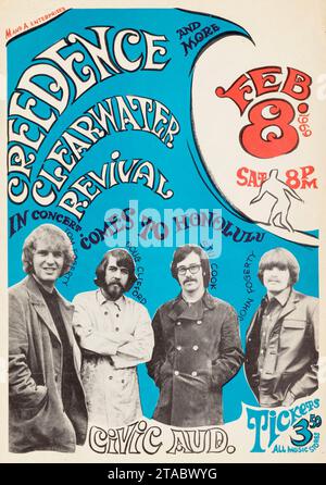 Creedence Clearwater Revival 1969 Civic Auditoriuim - Honolulu, Hawaï - affiche de concert vintage feat John Fogerty Banque D'Images