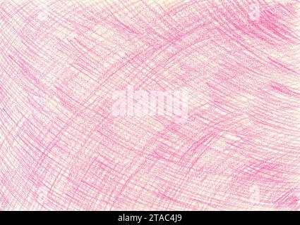 Dessiné à la main avec des crayons de couleur, dessin au trait d'art rose, fond dessiné à la main. Modèle drôle pour enfants colorés. Bannière crayon, affiche, carte postale. Banque D'Images