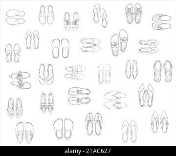 Chaussures vue de dessus. Vector Set de chaussures mâles et femelles Doodles Illustration de Vecteur