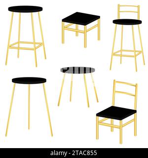 Icône de tabouret de bar dans la conception de dessin animé isolé sur fond blanc. Illustration vectorielle de stock de symbole de pub. Tabouret silhouette vecteur art. Cuisine, magasin, magasin Illustration de Vecteur