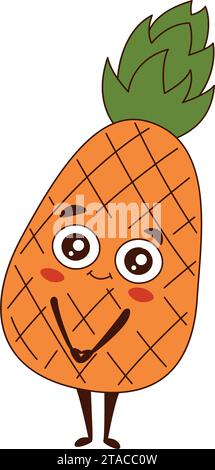 Mignon ananas stands. Personnage de dessin animé ananas fruit avec des bras, des jambes et des yeux Illustration de Vecteur