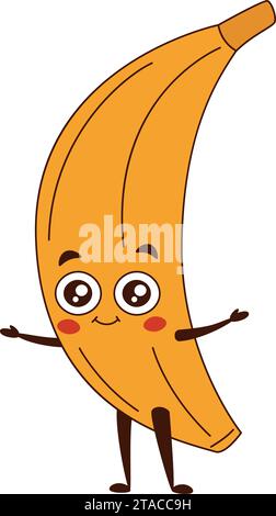 Mignons stands de bananes. Fruit de personnage de dessin animé avec des bras, des jambes et des yeux Illustration de Vecteur