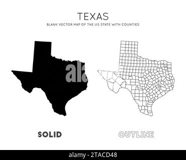 Carte du Texas. Carte vectorielle vierge de l'État des États-Unis avec les comtés. Borders of Texas pour votre infographie. Illustration vectorielle. Illustration de Vecteur