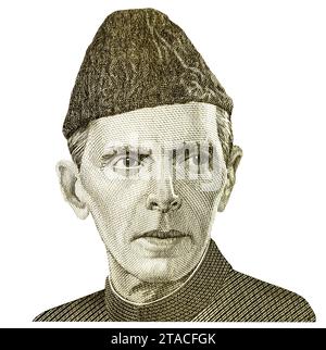 Muhammad Ali Jinnah (1876 - 1948). Portrait de billets de banque pakistanais. Muhammad Ali Jinnah est le fondateur du Pakistan Banque D'Images