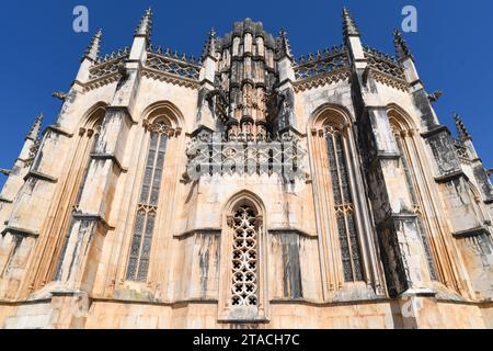 Monastère de Batalha (Mosteiro de Santa Maria da Vitoria), gothique flamboyant (14-16th siècle). Batalha, Leiria, Portugal. Banque D'Images