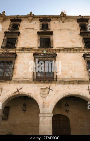 Trujillo, Estrémadure, Espagne- 21 octobre 2023 : détails architecturaux du palais du marquis de la conquête dans la ville de Trujillo Banque D'Images