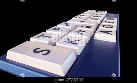 Rendu 3D en gros plan d'un clavier sténotype, également connu sous le nom de clavier abrégé, de sténographe ou de clavier sténographique Banque D'Images